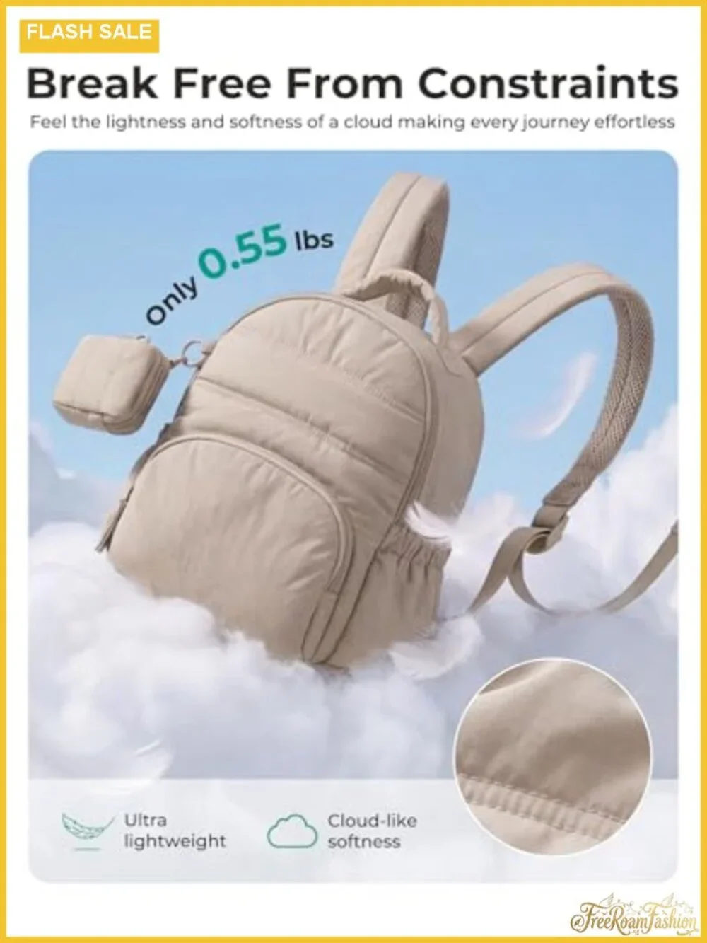 2-in-1 Quilted Puffer Mini Backpack for Women with Detachable Pouch, Water